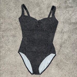 Christina Swimwear Polka Dot One-Piece Swimsuit Black and White Retro size 12